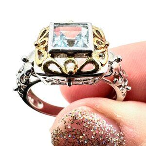 Signed UTC Womens Ring Sterling Silver Blue Topaz Size 10 Designer